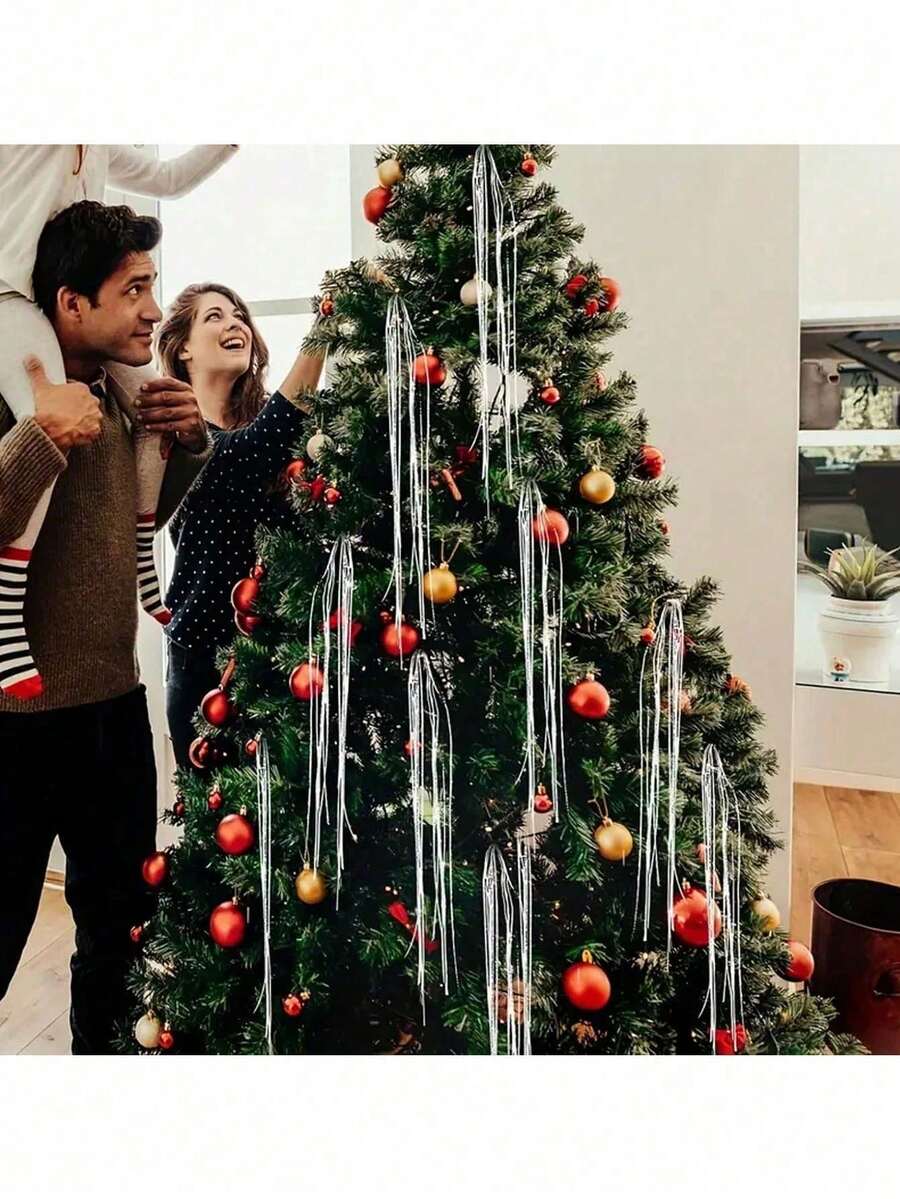 1 buc decorațiuni de Crăciun cu ciucuri argintii, pandantiv pentru ciucuri, decorațiuni de cadouri de sărbători DIY - ornamente reflectorizante din plastic pentru brad de Crăciun, decorațiuni pentru ferestre și scări de sărbători, accesorii pentru sărbători interioare, Revelion și petreceri de ziua de naștere