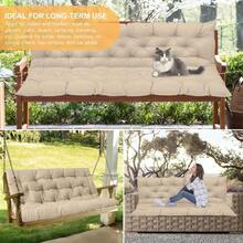 Porch Swing Cushion With Backrest Waterproof Bench Cushion For Outdoor Furniture 23 Seater Replacement Thickened Swing Cushion With Ties Patio Outdoor Backyard And Garden Cream 60x40in - 奶油 - 查看 3