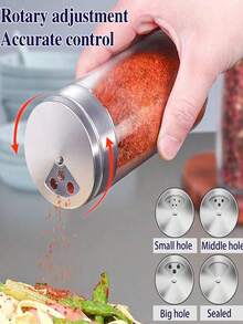 1/2/4件套盐和胡椒粉瓶套装，带可调节倾倒孔的盐和胡椒粉瓶，不锈钢盖胡椒粉罐，玻璃盐和胡椒粉瓶，厨房调味料容器