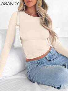 3 chiếc áo phông cơ bản dài tay tối giản dành cho nữ, mùa thu/đông - Nhiều màu - Xem 6