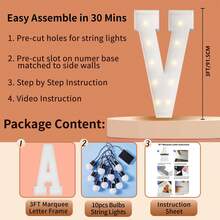 3FT Marquee Light Up Letters, Large Marquee Letters, Mosaic Balloon Frame Letter Big Letter For Engagement Wedding Decorations Birthday Party Backdrop Decor, Balloon Arch Kit - 字母V - 查看 6