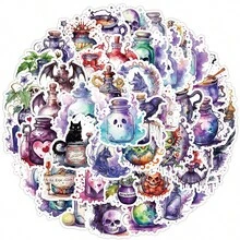 50pcs/Pack Halloween Gothic Witch Romantic Mysterious Dark INS Retro Romantic Cute Aesthetic Christmas Stickers, Cute Cartoon Fun Aesthetic Sticker Pack For Scrapbooking, Self-Adhesive Stationery Seals, Envelopes, Guitars, Instruments Decor, Holiday Gifts, Teenage Party Supplies, Rewards, Motivation Stickers, New Year Winter - Multicolor - View 5