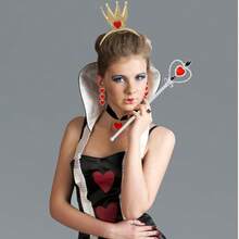 Halloween Queen Costume Accessories Set Includes A Gold Crown, Red Heart Collar, Gem Scepter, Heart-Shaped Earrings, Suitable For Women's Queen Costume Party Accessories