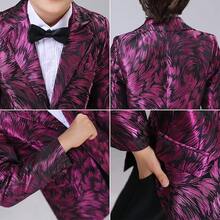 Teen Boy Jacquard Tuxedo 3 Piece Suit Set - Bow Tie Included For Wedding Prom - 玫紅色 - 查看 6