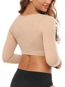 Arm Shaper For Women Posture Corrector Post Surgery Arm Lipo Compression Sleeves Slimming Arm Faja Front Closure Shapewear 3/4 Sleeve Crop Tops Nude - Màu be - Xem 11