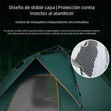 Carpa al aire libre impermeable y resistente a los rayos UV, carpa automática de apertura rápida para campamentos, carpa plegable para playa para 2-4 personas con dos puertas y dos ventanas - Verde - Ver 8