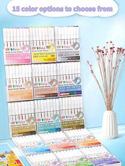 1pc 8/24/72/120/240 Colors Acrylic Marker Pens, Student Art Professional Drawing Soft Tip Markers, Stackable For Paper, Glass, Stone, Body Painting, Waterproof, Christmas Gift