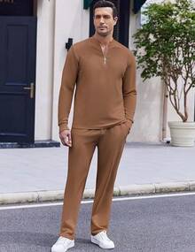 Mens 2 Piece OutfitsMen's 2 Piece Tracksuit Set  Sweatsuit Quarter Zip Jogging Long Sleeve Casual Sports Outfitsmen 2 Piece Set Old Money Men