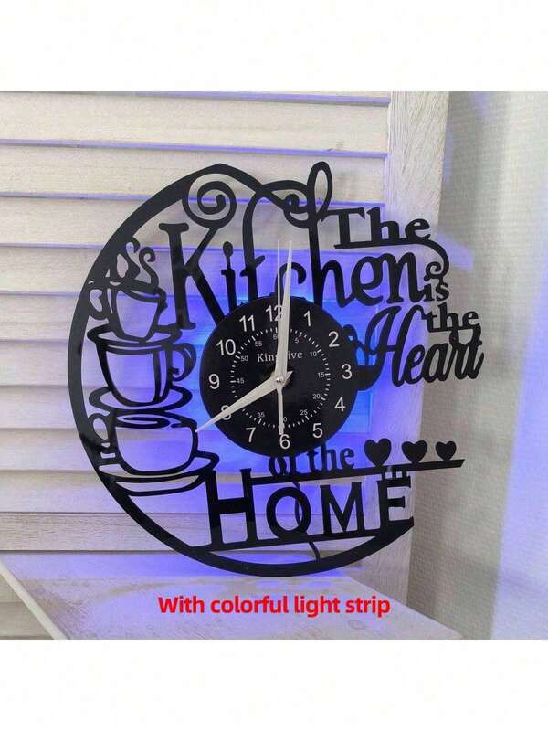 12'' Küchen Vinyl Schallplatten Wanduhr mit 7 LED Farben, Küchen Herz Heim Thema Wanduhr Nachtlicht Lautlos ohne Ticken Kaffee Bar Wanduhr für Frauen Ehefrau Restaurant Esszimmer Heim Dekoration Raumdekoration
