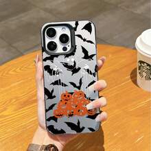 Ốp lưng điện thoại cá nhân hóa hình quả bí ngô và con dơi tương thích với iPhone 16 Pro Max, 15/14 Plus, 13, 12, 11 - Khung đen Xám bạc - Xem 2