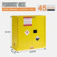 100 Gal Flammable Safety Cabinet, 70x43x34 Inch Cold-Rolled Steel Design With Adjustable Shelves, OSHA & CE Certified Storage Solution For Industrial, Commercial, Laboratory And Institutional Use, Yellow - 44x43x18in - View 2