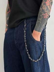 1pc Punk Style Skull Metal Pant Chain, Diagonal Cross Chain For Street, Halloween Costume Decoration, Suitable For Summer, Autumn, Winter, Campus, Halloween, Suitable For Teenagers, Youth, Men, Casual, Outdoor, Sports, Vacation, Graduation Gift, Birthday, Daily Wear