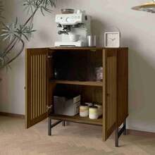Sideboard Buffet Cabinet, Storage Cabinet With 2 Rattan Doors And Adjustable Shelves, Sideboard Console Accent For Dinning Room, Kitchen And Living Room - Brown - View 4