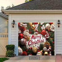 1pc Holiday 2D Christmas Background With Pine Cones, Ornament Balls And Holly - Polyester, No Electricity Required, Suitable For Holiday Photography And Decoration, Christmas Photography Backdrop | Christmas Themed Decor | Polyester Background, Christmas Decoration