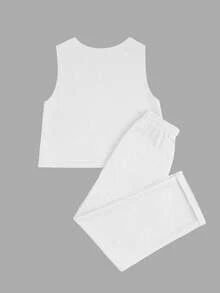 Women's Casual Daily Fashion Solid Color Tank Top And Pants 2 Pieces Set White Summer - White - View 2