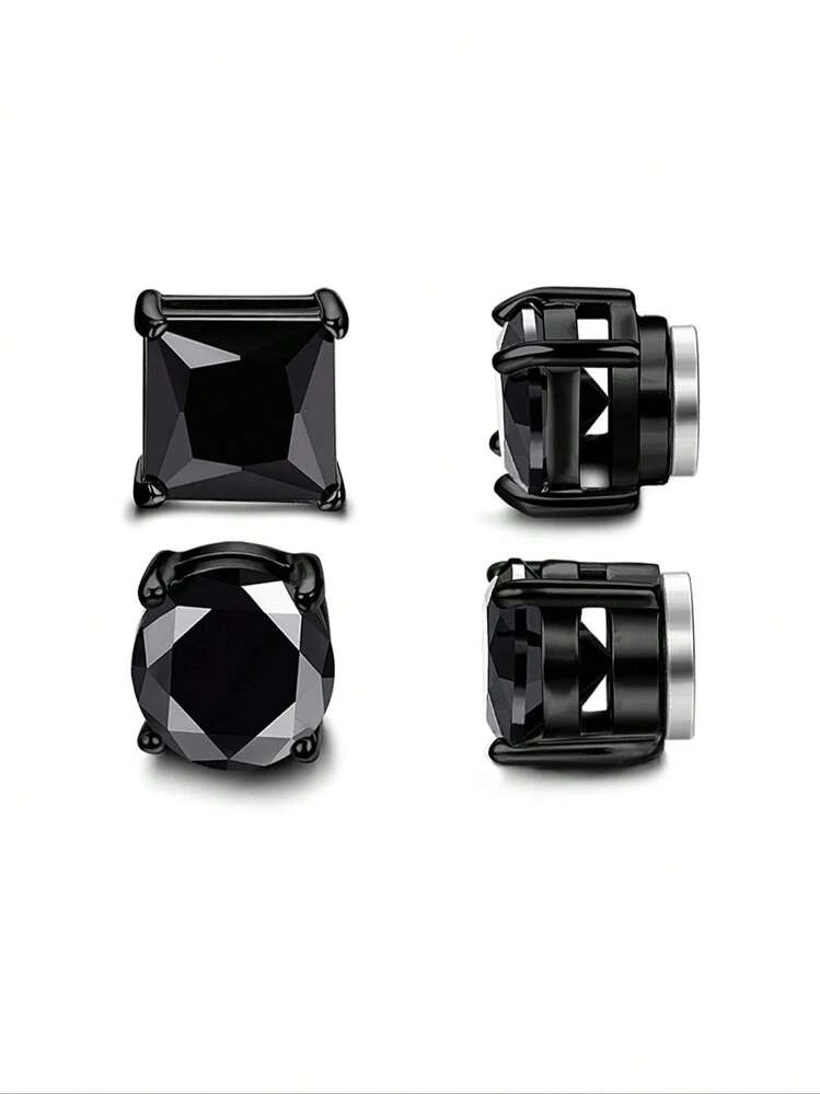 4pcs Minimalist Cubic Zirconia Decor Magnetic Ear Clips For Men, Everyday Wear Accessory - Men's Ear Clip Two Piece Set - View 4