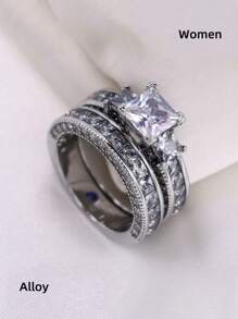 情侶戒指套裝，女士精美不鏽鋼戒指和男士簡約時尚戒指，結婚、訂婚和周年紀念日的完美禮物 - 銀色 - 查看 13