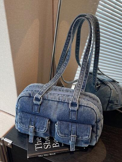 New Fashionable Casual Solid Color Washed Canvas Tote Bag, Large Capacity Women's Shoulder Bag Suitable For Travel And Shopping, Commuting To Work, Party, Date, New Year Wear, Retro Bag For Women, Street And Japanese Bag For Women