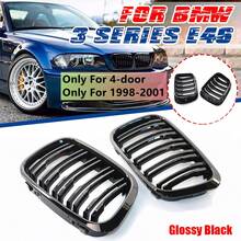 Pair Double-Line Glossy Black Style Car Front Kidney Grille Slat Style Grill For BMW E46 4 Doors 1998 1999 2000 2001 Car Styling - Glossy Black - View 2