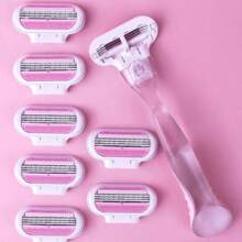 1 Mango manual + 4/8 Cuchillas Juego de depilación femenina, artículo de viaje esencial (Body de cuchilla + Cabezal + Caja de almacenamiento), Artículos de belleza y viaje para barbería, Accesorios de viaje, Artículos de viaje necesarios, Vacaciones en la playa, Vacaciones de verano, Útiles escolares, Regreso a la escuela, Artículos esenciales. Cuchillas de afeitar