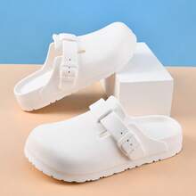 女士拖鞋，新款夏季时尚百搭舒适软底厚底防滑休闲沙滩凉鞋，简约清新系带一脚蹬淋浴防滑拖鞋 - 白色 - 查看 3