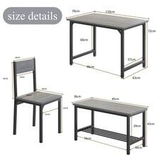Set Of 4pcs Grey Dining Set Including Rectangular Dining Table Dining Chairs Dining Bench With MDF Top Metal Frame Storage Shelf For Dining Room Kitchen Living Room - Grey - View 8