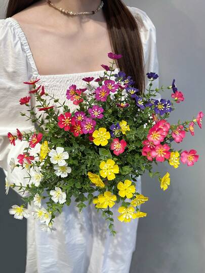 6Bundles/Set Artificial 7 Forks 6 Colours Daisy Bouquet, Simulation 7 Forks Gerbera Daisy Small Flower Handle Straw, Yellow, Red, Purple, White, Rose, Pink, PE Material, Artificial Flowers, Simulation Plants, Outdoor Party Event Holiday Birthday Graduation Party Decoration, Patio Doorway Dining Room Living Room Bedroom Garden Decorations, Home Decoration