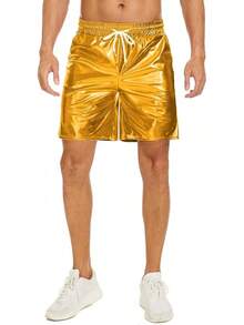 Men's Metallic Shorts Shiny Rave Shiny Sparkly Shorts With Pockets - 金色 - 查看 5