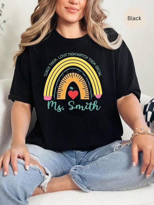 1pc Comfort Custom Teacher Shirt, Teacher Appreciation Gift, Personalized Teacher T-Shirt, Teacher Gift, Custom Name Teacher Shirt