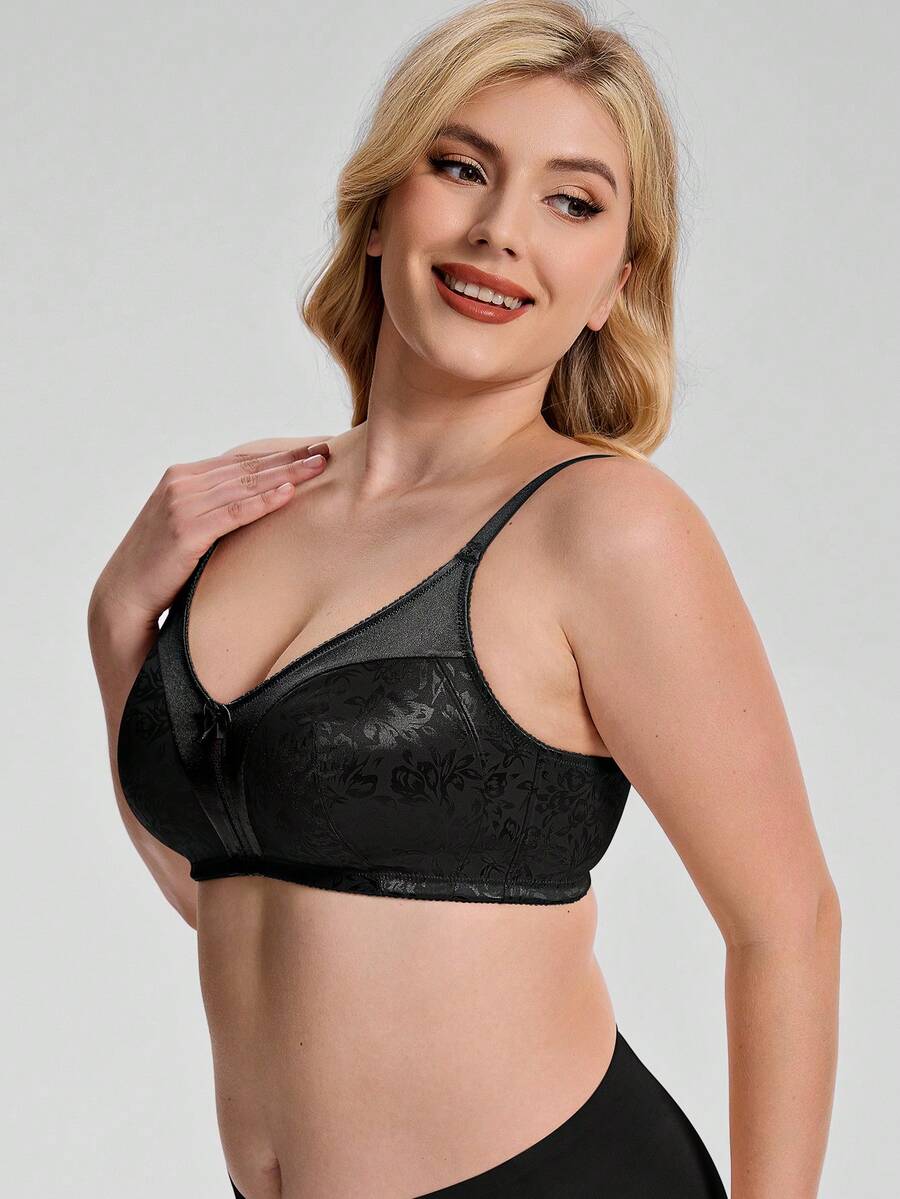Wingslove Plus Size Women Wireless Full Coverage Floral Print Comfortable Bra