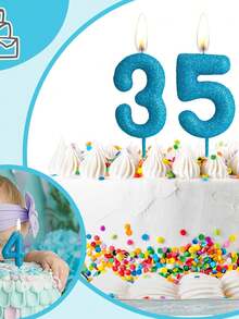 Light Blue Decoration Digit 0-9 Birthday Party Cake Decorative Candles - Blue - View 1