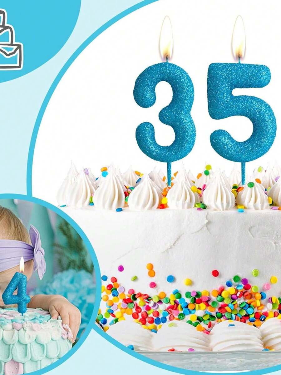 Light Blue Decoration Digit 0-9 Birthday Party Cake Decorative Candles - Blue - View 1