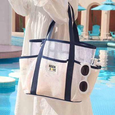 Nueva bolsa de playa tipo tote de Hawái, bolsa de almacenamiento de gran capacidad para ropa de baño y fitness, bolso de malla portátil