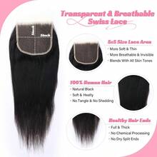 WOWANGEL 5x5 High Definition Lace Frontal, Silky Straight Hair, Invisible Transparent HD Lace, Brazilian Virgin Remy Hair, Melt Skins HD Lace Frontal, 100% Human Hair, Pre-Plucked Natural Black