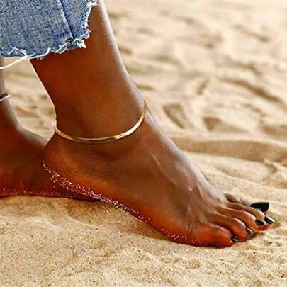 1 件时尚简约扁平蛇骨链脚链，优雅适合海滩度假穿着