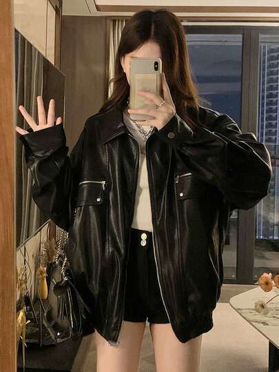 重量级复古美式翻领摩托车皮夹克，情侣装上衣