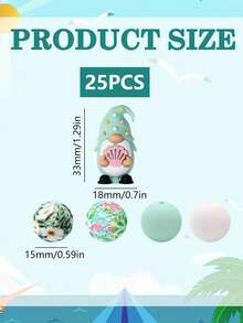 25 件硅胶珠组合 - 粉彩海滩侏儒和花卉设计工艺珠，适用于珠宝制作、DIY 手链、项链、钥匙扣 - 耐用光滑质地珠子，带有贝壳和雏菊图案，异想天开的手工工艺品用品，珠宝制作配件，钥匙扣配件，俏皮珠子设计 - 彩色 - 查看 2