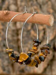 复古天然虎眼石耳环 日出 - 优雅棕色吊坠耳环，镶嵌多面切割宝石，水滴形、几何形和圆形吊坠耳环 - 咖啡棕 - 查看 11