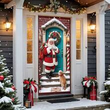 1pc Christmas Door Banner Decoration, Cartoon Santa Claus And Puppy Design, Suitable For Ordinary Doorways, Perfect For Winter, Christmas And New Year Celebrations, Home And Outdoor Holiday Decorations