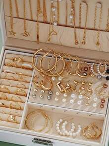 83件套/套 优雅仿珍珠耳环、多层项链、耳环、戒指四合一首饰套装，送给女孩的理想礼物，日常佩戴，通勤皆宜（无包装盒）