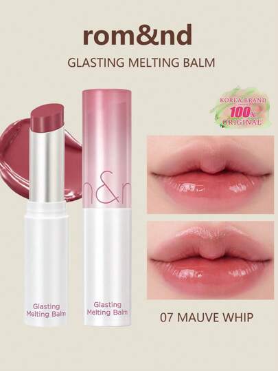 Rom&nd بلسم إذابة براندي Romand GLASTING 07 MAUVE WHIP مع طبقة فوقية مطفأة، وبريق حجاب العين، والالتصاق السريع بالشفاه، وتأثير هلامي شفاف بنكهة الخوخ والشاي، وترتر الورد البارد، وأكسجين النعناع المثلج، بحجم جيب للإسعافات الأولية، وسر خفيف بدون مكياج، المكياج الكوري 3.5 جم / 0.12 أونصة