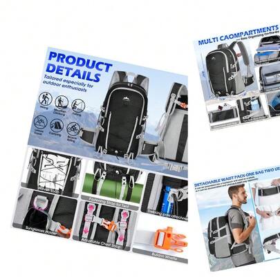 40L Nylon Waterproof Lightweight Packable Hiking Backpack For Adults, Black, Suitable For Cycling & Travel