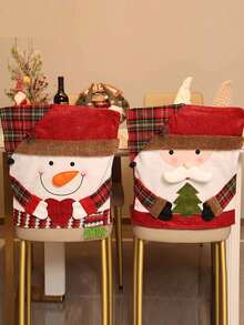 1pc Christmas Non-Woven Fabric Chair Cover, Home Decor Santa Claus Doll Chair Slipcover, Suitable For Hotel, Mall, Home, Living Room, Christmas Holiday Decoration