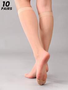 2/4/10双装女士透明丝袜，黑色和杏色，时尚百搭，适合日常穿着、居家、派对、Y2K风格，舒适保暖。