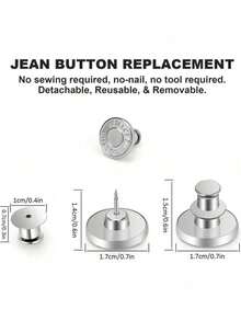 2/12 件重型无缝纽扣 - 金属牛仔纽扣采用圆边设计，无需缝纫即可固定裤子、夹克、外套 - 耐用金属结构（12 件） - 适用于牛仔布和织物修补、夹克封口、光滑表面、坚固的硬件、家庭缝纫 - 彩色 - 查看 3