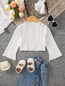 Mädchen Lässig einfarbiges Shirt mit hohem Kragen und Glockenärmeln, Frühling/Herbst - Weiss - Übersicht 5