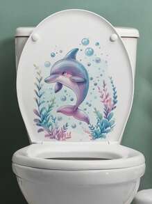 SUPSTICKER 1/2pcs Turtle & Seaweed Pattern DIY Self-Adhesive Toilet Seat Sticker, Waterproof & Moisture-Proof, Removable, Applicable For Kindergarten, School, Boys/Girls Restrooms, Room Decoration, 11.61x11.81inch/29.5x30cm