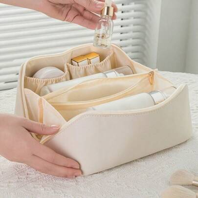 1 szt. Kosmetyczka ze skóry PU, wielofunkcyjna, wodoodporna kosmetyczka, duża pojemność, przenośna kosmetyczka do pielęgnacji skóry, akcesoriów do makijażu itp., odpowiednia na Dzień Matki, prezent na Walentynki, saszetka, kosmetyczka, niezbędny element podróży