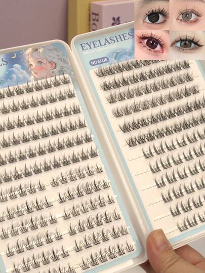 240 Clusters 4 Natural Self-Adhesive False Eyelashes - Mixed Length CC Curly Eyelashes, Containing Sunflower, Trilogy, And Camellia Style Cat Eye False Eyelashes, Messy Appearance, No Need For Glue