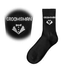 Bộ 5 đôi tất đen in chữ và họa tiết cho nam, làm từ vải dệt kim Polyester và Nylon, dày dặn, phù hợp cho phù rể, chú rể, cha chú rể trong tiệc cưới, mùa thu - màu đen - Xem 12